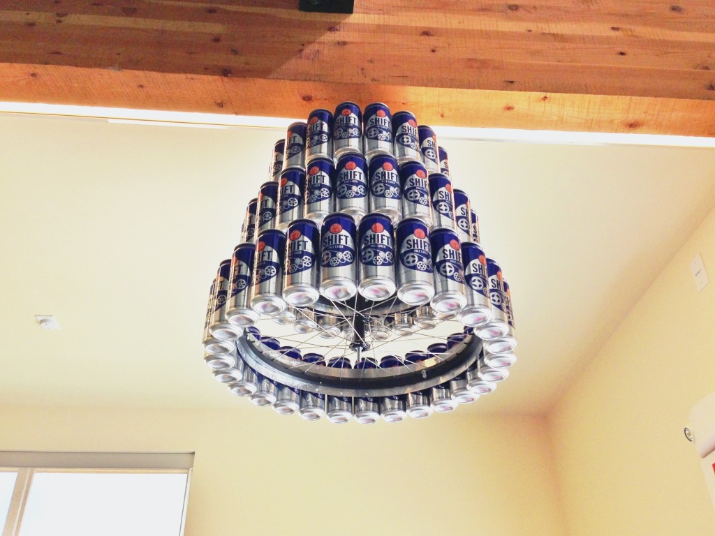 Chandelier made out of beer cans at New Belgium Brewery in Fort Collins, CO (Source: http://hookedonhops.com/wp-content/uploads/2013/03/20130329-160542.jpg)